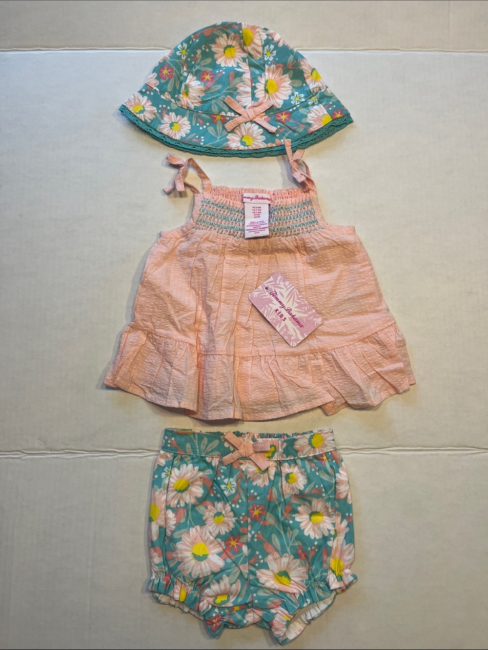 Tommy Bahama Pink Top with Teal Floral Hat & Bloomers - Girls